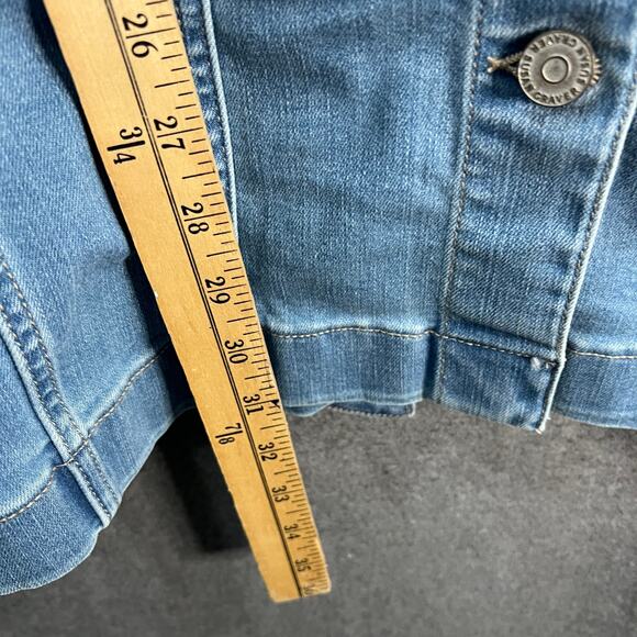 Susan Graver High Stretch Denim Long Jean Jacket Bleached Denim Large Petite - Picture 4 of 11